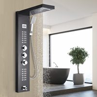 Meilleures ventes : Panneau de douche mural thermostatique en acier inoxydable pour salle de bain, avec mitigeur monocommande, jet pluie et barre coulissante