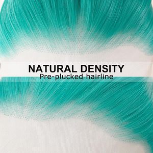 WKIPYCPK Pelucas <span class=keywords><strong>de</strong></span> Encaje Frontal Azul Verde para Mujer, <span class=keywords><strong>de</strong></span> Moda, 24 Pulgadas <span class=keywords><strong>de</strong></span> Largo, Cabello Liso Sedoso, Verde Menta, Pelucas <span class=keywords><strong>de</strong></span> Encaje Frontal HD 13x4 Pre-estilizadas - Product Image 2