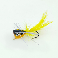 Señuelo artificial Popper Fly de 1.4g con anzuelo, tipo Popping Bug, con ojos 3D y plumas, para pesca de lucio, lubina, trucha, cabeza de serpiente en agua dulce.