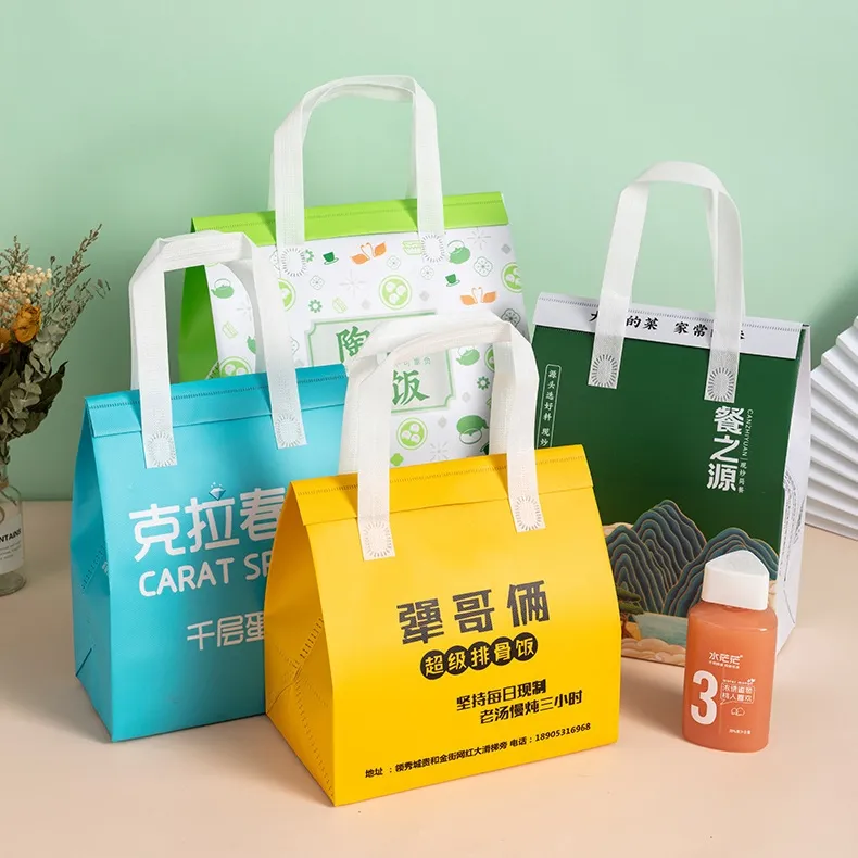 Disposable Non-woven aluminum foil portable Thermal insulation tote 4-cups Drinks take-out cooler packaging bags for restaurant