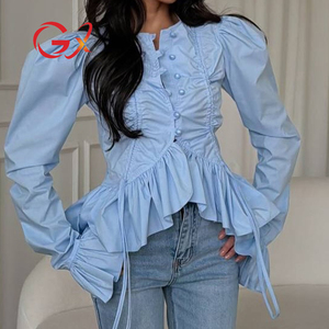 GX3004 Moda 2026 Abbigliamento Donna Fornitore Streetwear Camicetta a Maniche Lunghe Sexy con Design Unico a Balze e Top Plissettato - Product Image 1