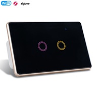 Interruptor de Pared Inteligente de 120 mm con WIFI y Zigbee, Estándar Estadounidense y Australiano, Panel de Vidrio Templado de Lujo de 3 Botones, Marco de Metal Dorado, Smart Life 10A, RGB