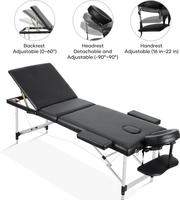 Table de massage portable 3 plis de 23.6 "de large, lit de massage en aluminium réglable en hauteur avec appui-tête, accoudoirs et sac de transport,