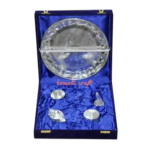 Messing Puja Thali Set von 5 Puja Artikel Silber Hochzeit Rückkehr Geschenk Indien