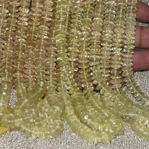 Perles de quartz citron facettées en rondelles, technique de coupe allemande naturelle, 6,5-8,5 mm, trou de 0,5 mm, prix de gros - Product Image 2