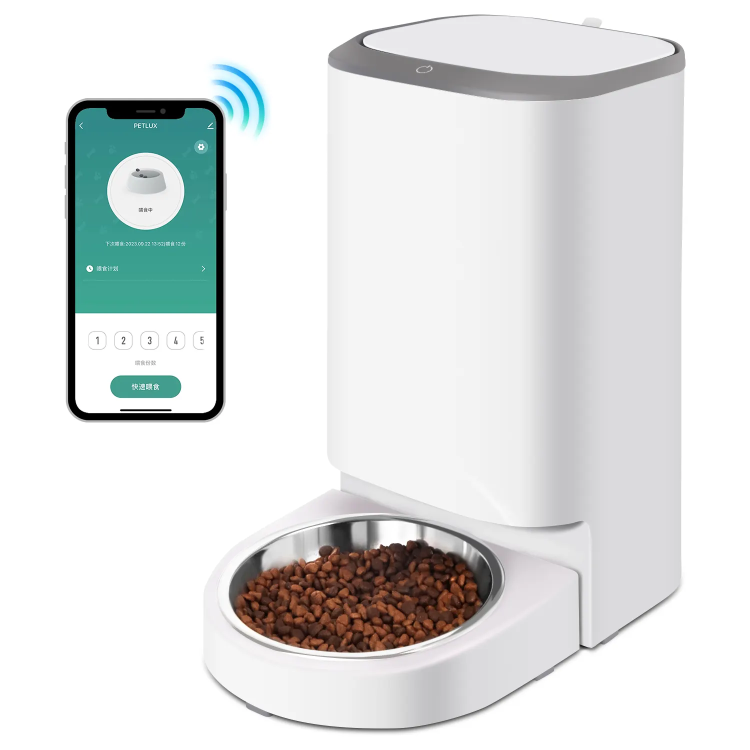 Elettrico Elettrico Smart Wifi di Controllo Alimentatore per Cane e Gatto Vacuum Pet Feeder Dispenser per Cani Dispenser Bianco Ciotole per Piccoli Animali