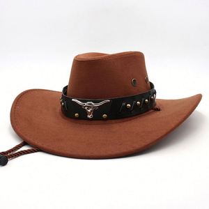 Chapeau de cowboy rétro unisexe style occidental européen et américain, nouveau logo tête de taureau, ceinture en tissu ethnique pour les voyages en extérieur - Product Image 4