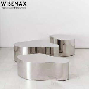 طاولة جانبية فاخرة خفيفة من WISEMAX أثاث، طاولة قهوة معدنية بقاعدة من الفولاذ المقاوم للصدأ ذات شكل غير منتظم لغرفة المعيشة - Product Image 2