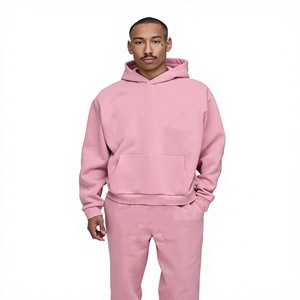 <b>Men's</b> <b>Pink</b> Oversized Hooded Fleece <b>Sweatshirt</b> Set Solid Color Casual Autumn Wear Regular Fit Knitted Long Sleeve - Product Image 1