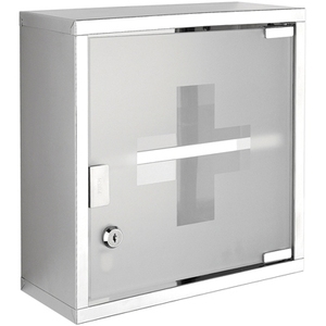 Gabinete de Farmacia de Acero Inoxidable Cromado de 27 x 28.5 x 12 cm con Cerradura para Montaje en Pared - Product Image 1