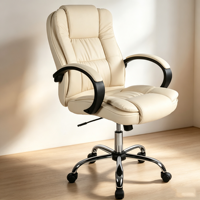 Chaise de bureau de direction en cuir noir rembourré, réglable en hauteur, avec support ergonomique pour le personnel et les cadres