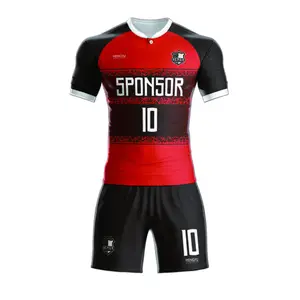 HENGYU 2023 latest red + black quick-drying polyester team game home soccer jersey