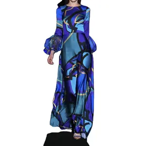사용자 정의 보수적 인 이브닝 드레스 블루 패션 새로운 롱 랜턴 슬리브 웨이스트 파티 드레스