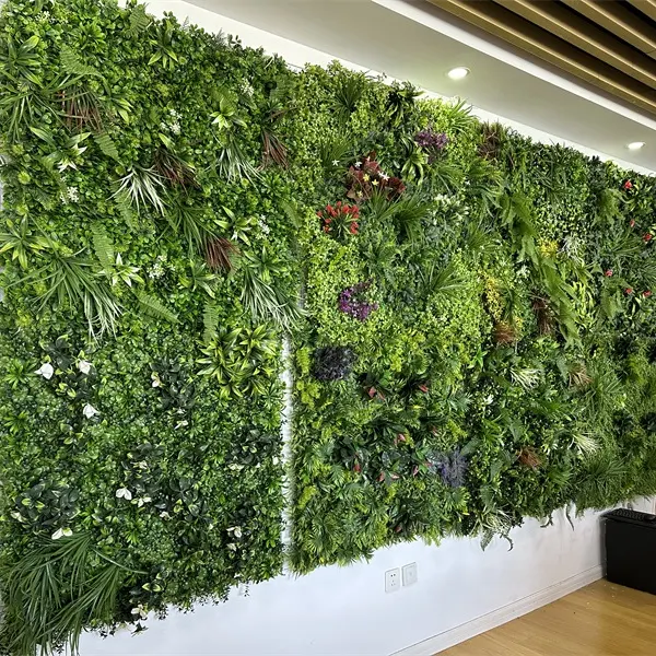 Decorazione del giardino siepe artificiale sfondo della parete dell'erba di lusso pianta di plastica finta anti-uv verticale muro di erba verde per interni ed esterni