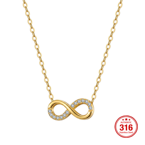 Collana con Ciondolo a Forma di 8 <span class=keywords><strong>Infinito</strong></span> <span class=keywords><strong>Amore</strong></span>, Placcata in Oro PVD, Acciaio Inossidabile 316L con Zirconi Scintillanti per Donne - Product Image 1