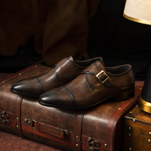 Casual leather <b>shoes</b> for men, pointed-toe business formal <b>shoes</b>, low-top, trendy, fashionable, British Monck style <b>shoes</b> - Product Image 2