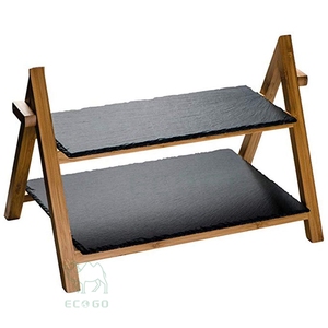 Support à gâteau rond classique en bambou naturel non toxique à 2 niveaux pour servir des pâtisseries lors de fêtes et de buffets - Product Image 5