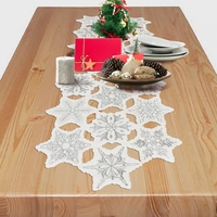 OWENIE – chemin de Table blanc argenté avec flocons de neige de noël, broderie découpée, lavable et personnalisable