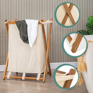 Offres Spéciales ferme panier à <span class=keywords><strong>linge</strong></span> sac amovible bois d'acacia X-Frame panier à <span class=keywords><strong>linge</strong></span> pliant grands paniers en bois avec poignée - Product Image 4