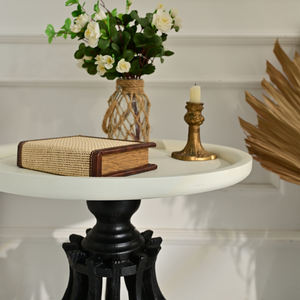 INNOVA Home European Style Modern Decorative Round White <b>Wood</b> Panel Top <b>and</b> <b>Black</b> Base Extendable Living Room <b>Side</b> Coffee <b>Table</b> - Product Image 4