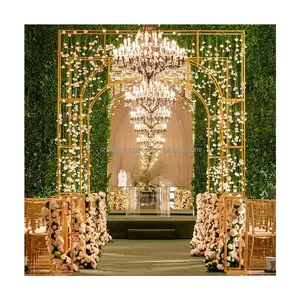 smooth wedding metal arched chuppah gold metal pillar wedding backdrop gold stand on sale