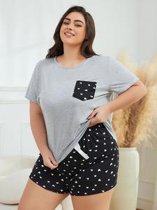 Conjunto de Ropa de Casa para Mujer Curvy, de Moda, Manga Corta y Pantalones Cortos, Fresco y Seco para Verano, Pijama de Mezcla TR con Bolsillo, Ropa de Hogar Cómoda, Venta <span class=keywords><strong>al</strong></span> por Mayor - Product Image 5