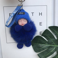 Pom pom beau bébé dormir pompon boule de fourrure porte-clés plusieurs couleurs mignon porte-clés moelleux voiture porte-clés sac breloque cadeau