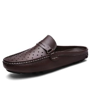 Mocasines de Cuero Vacuno Crudo para Hombre, Zapatillas de Cuero Genuino, Sandalias Casuales sin Talón con Punta Cubierta - Product Image 5