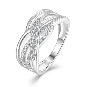 Gioiello di fidanzamento per matrimonio X anelli a fascia incrociata 925 anello in zirconio cubico con nodo celtico infinito in argento Sterling - Product Image 1