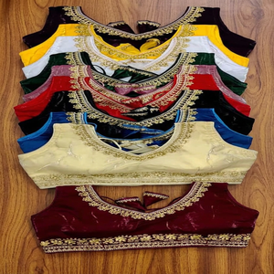 Blusa de fiesta tradicional de calidad premium de Indian Boutique, tela de algodón de alta moda, estampado bordado, diseño trasero sin mangas - Product Image 3