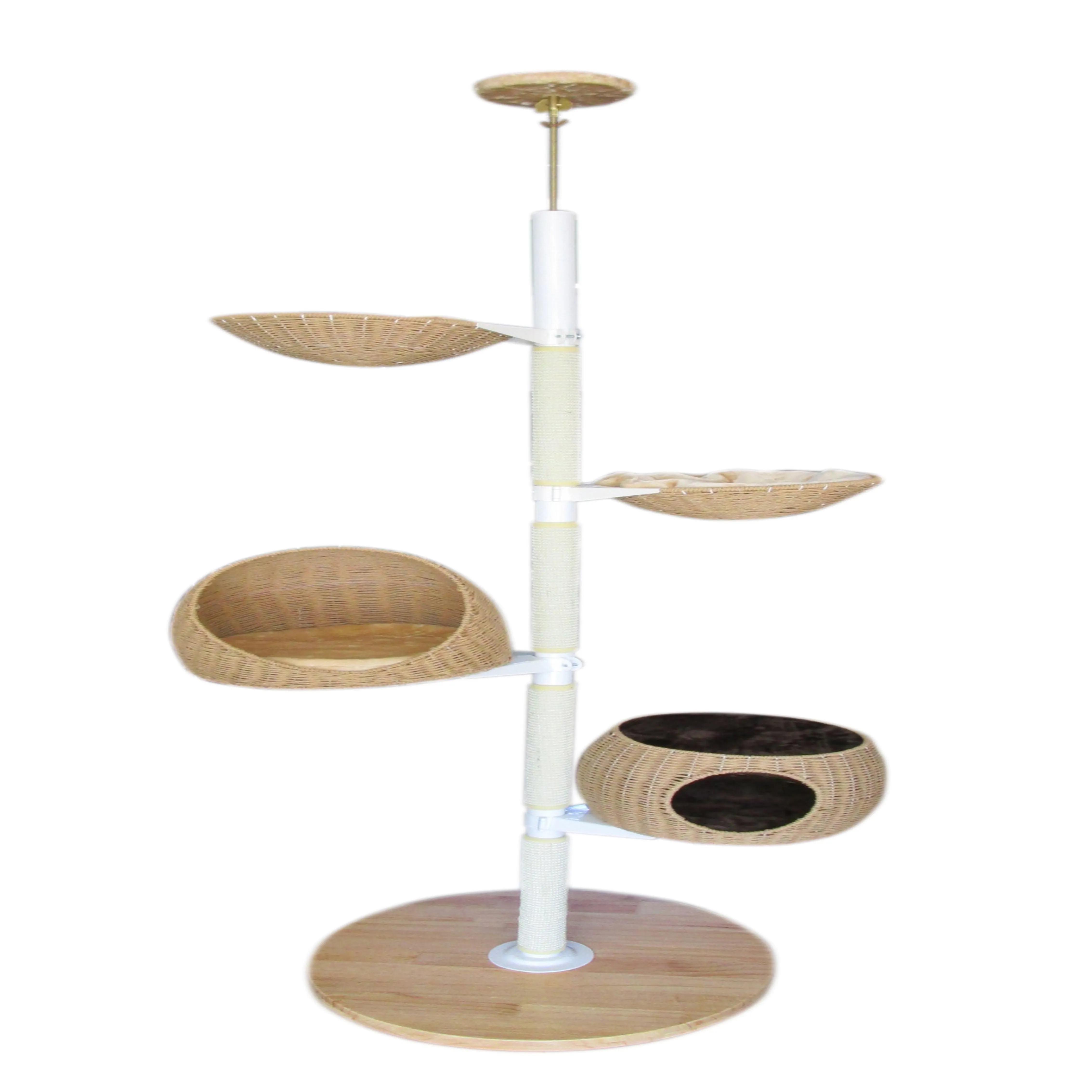 Gray beige color large wood multi level cat furniture scratching sisal post cat tree tower
