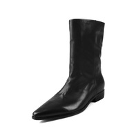 Sepatu Bootie Kulit Sapi Model Slip-On Anti-Slip Lapisan Kulit Domba Sol Tengah EVA Sol Luar Karet Hak Tebal
