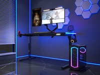 Bureau de jeu PC électrique ergonomique moderne à double moteur avec LED RGB, hauteur réglable, plateau pliable automatique et assemblable