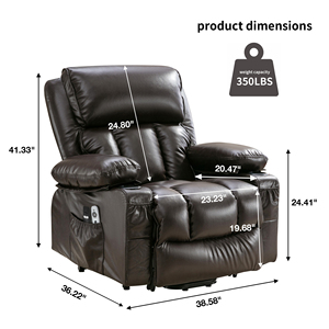 Modern Power Electric Massage Lift Lounge Chair Heating Vibration Fleece Leather Upholstery Metal Frame USB Port for Elderly - Product Image 1