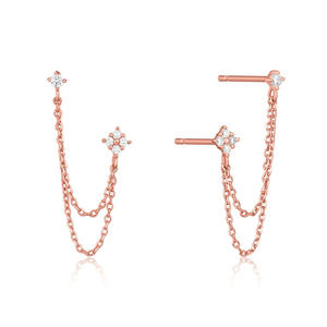 Boucles d'oreilles élégantes en or rose avec chaîne étoile en cristal, design minimaliste pour femmes, à porter au quotidien, plaqué or 18 carats, alliage de zinc - Product Image 3