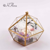 Yissyfloral — fleurs romantiques en verre pentagone, dôme en verre, fausses fleurs, pour un cadeau d'anniversaire, prix bas, offre spéciale