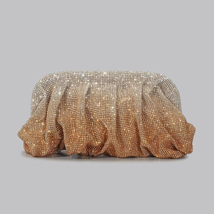 Stylish French Diamond-set <b>Sparkling</b> Clip Rhinestone Dinner <b>Bag</b> Women's Cloud Pleated rainbow Chain Hand Crossbody - Product Image 3