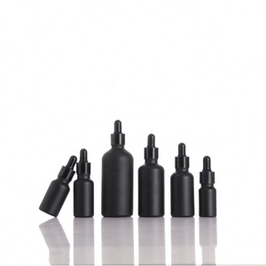 Refillable 5ml 10ml 15ml 20ml 30ml <b>50ml</b> 100ml Round Black Matte Glass Serum Essential Oil Tincture Dropper <b>Bottle</b> - Product Image 5