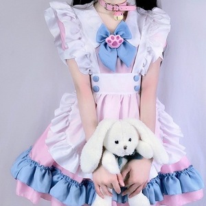 Costume de Cosplay de demoiselle d'honneur rose et bleu, ensemble de cinq pièces pour femmes, robe Lolita pour jeu de rôle Anime, en Polyester, printemps 2022 - Product Image 3
