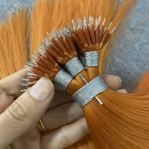 Grosir kutikula mentah meluruskan remy ekstensi rambut manusia Cincin mikro ditarik ganda manik-manik nano cincin Nano ekstensi rambut manusia