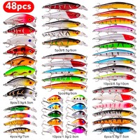 Umpan Pancing Baru Umpan Keras Minnow Wobbler Crankbaits Kit Warna Campuran Kail Treble Perlengkapan Pancing Set Umpan Keras