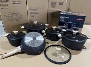 Ensemble de casseroles <span class=keywords><strong>en</strong></span> granit noir de luxe, 10 pièces, <span class=keywords><strong>en</strong></span> aluminium texturé côtelé, avec poignées effet bois, couvercles <span class=keywords><strong>en</strong></span> verre, cadeau de cuisine - Product Image 4