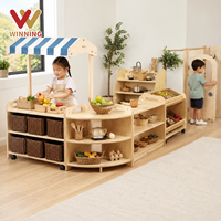 Étal de marché en bois et ensemble de cuisine de jeu pour enfants, mobilier Montessori pour maternelle, garderie et salle de classe