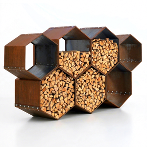 GNEE Modern Heavy Duty Anti-Rust Corten Steel Hexagon Log Holder Fireplace Screen Outdoor Firewood Storage Home <b>Decor</b> Washable - Product Image 1
