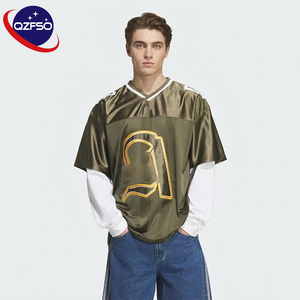 QZFSO Custom Oversized Satin Glossy Streetwear Sporty Tee Men Retro V-neck Football Shirt Vintage Blokecore Soccer Jersey - Product Image 1