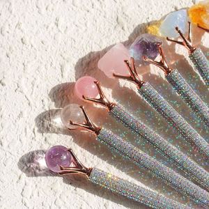 Stylo à bille artisanal en cristal naturel et pierres brutes, diamants, cadeau de mariage ou de bureau - Product Image 4