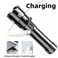 Lampe torche LED super lumineuse blanche 20W avec zoom, en alliage d'aluminium, rechargeable par USB, affichage numérique de la batterie, pour le camping en plein air et les situations d'urgence