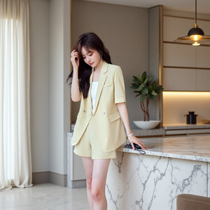 Women's Summer Suit Set Short Sleeve Solid Color Woven Breathable Casual Style - Product Image 1