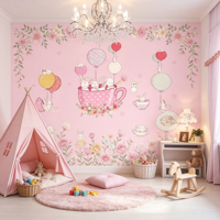 Papier Peint Mural Dessin Animé Lapin Rose, Papier Peint Mural pour Chambre de Fille, Crèche, Coin Lecture, Espace Bureau d'Étude, Zone de Jeu