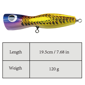 เหยื่อตกปลาแบบป๊อปเปอร์ไม้ น้ำหนัก 120 กรัม ขนาด 19.5 ซม. (7.68 นิ้ว) สำหรับตกปลาทะเลและตกปลาแบบทรอลลิ่ง ขายส่งจากโรงงาน - Product Image 2